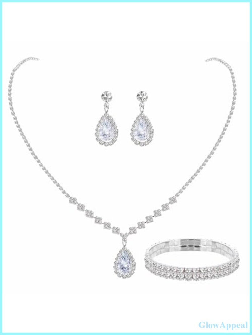 Bridal Jewelry Set Cubic Zirconia Teardrop Earrings Bracelet for Women Wedding